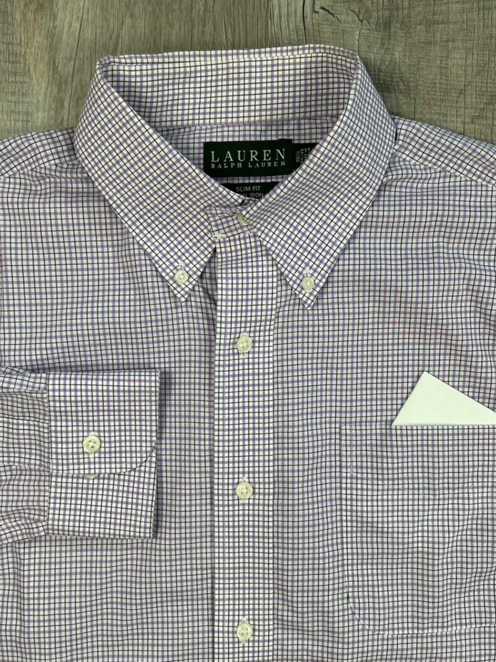 Lauren Ralph Lauren Dress Shirt Mens 16.5 34/35 Slim Fit Non Iron Purple Check